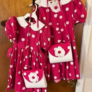 Charming Pink Polka Dot Kids Dresses with Handbag-Lot of 2